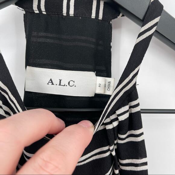 A.L.C 100% Silk Black Stripe Halter Dress - Picture 5 of 7